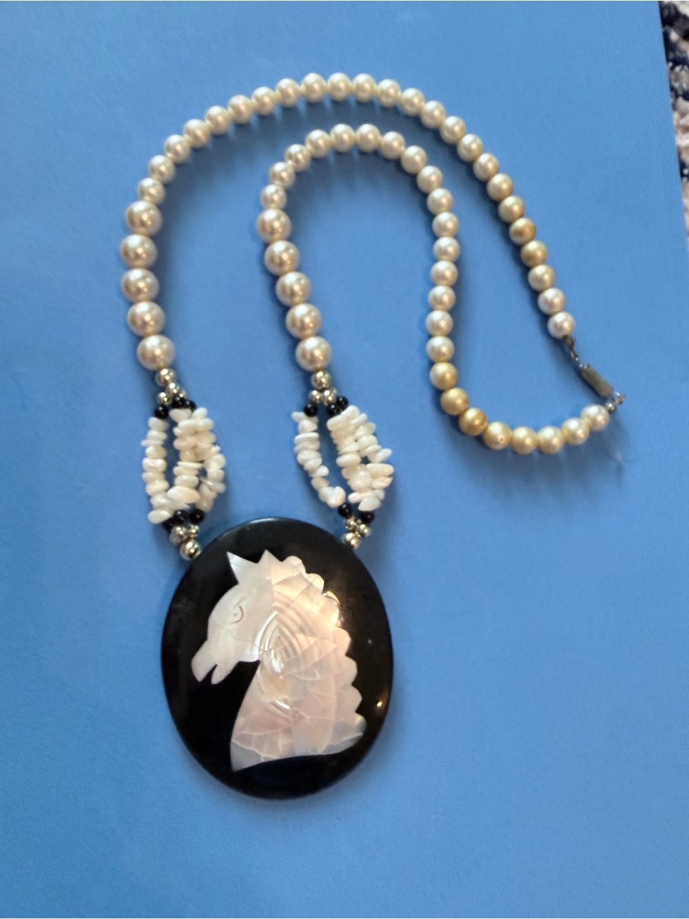 Mother of Pearl Horsehead Acrylic Pendant Necklace 26" long
